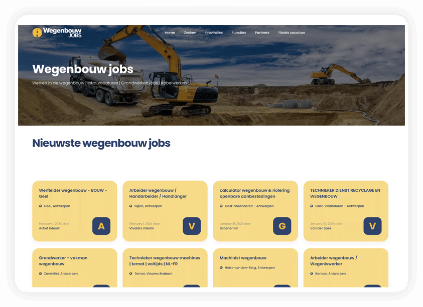 Wegenbouw jobs | Werken in de wegenbouw | Infra vacatures | Grondwerken jobs | Kabelwerken job | Wegenbouw vacatures op één website | België - Wegenbouwjobs